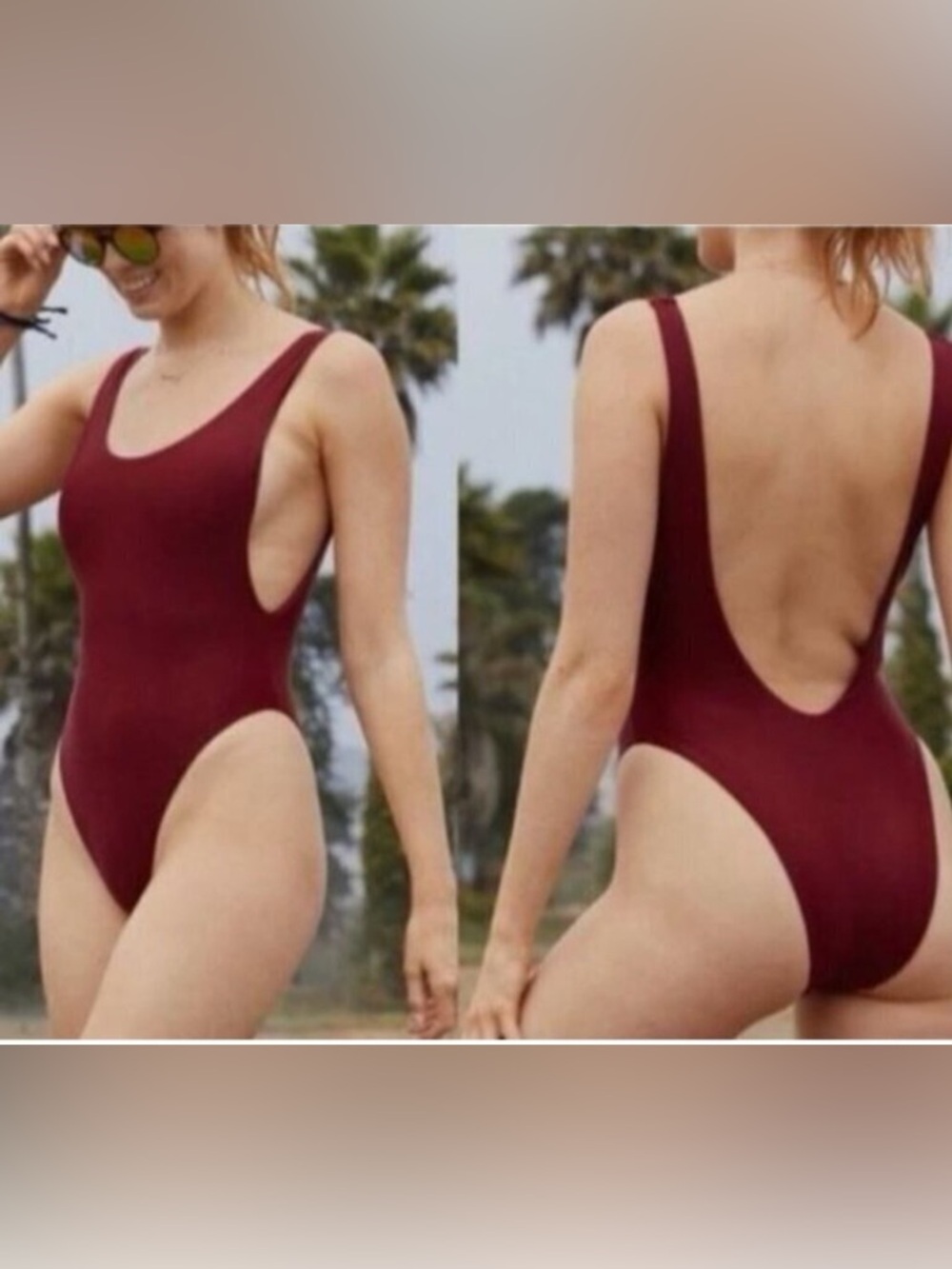 Aerie One Piece Long Cheeky Swimsuit Burgundy Low Sides And Back Size XL NWT